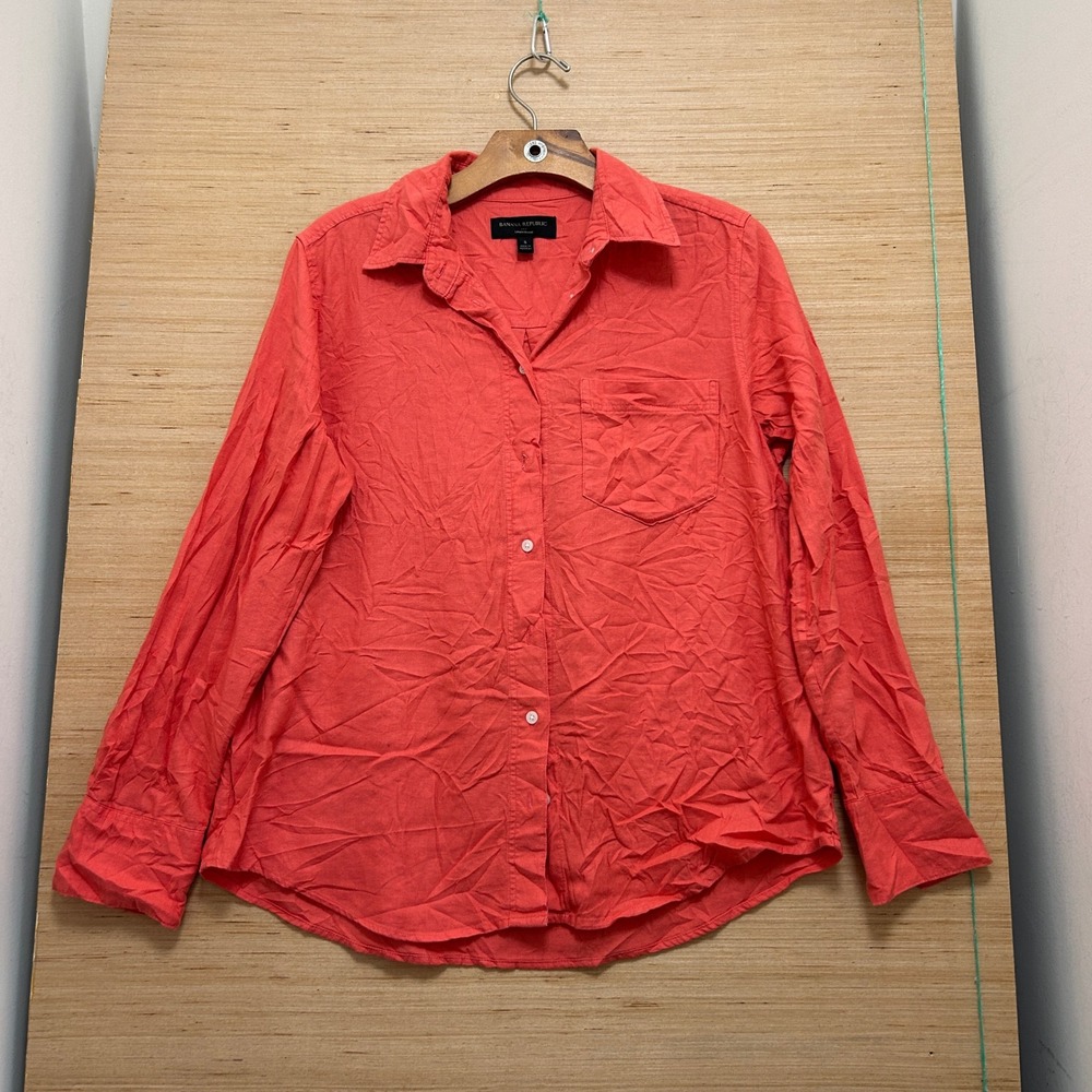 Banana Republic Womens Small Coral Linen Blend Button Down Shirt Long Sleeve